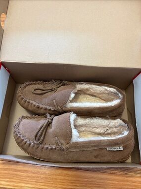 BearPaw Brown Suede Shearling-Lined Moccasin Loafers